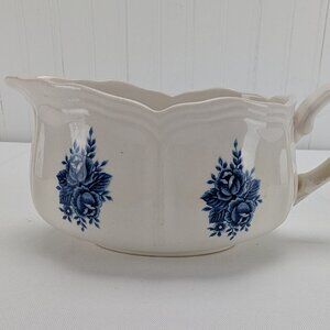 Vintage Mayhill Federalist Ironstone Gravy Boat Blue Roses Scalloped Japan